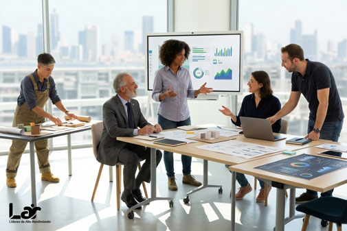 Participantes del Programa LAR en una sesión práctica de liderazgo estratégico, comunicación y toma de decisiones en equipo.